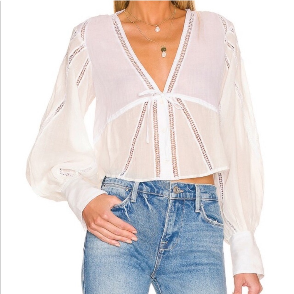 FRAME Lace Inset Empire Waist Blouse Top